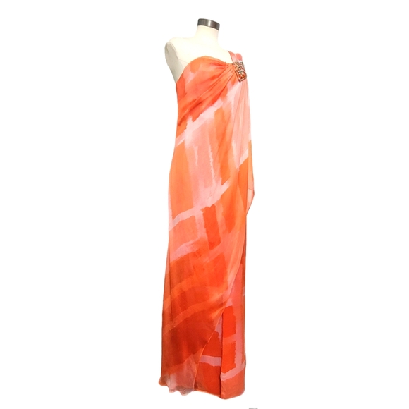 HOAGLUND NEW YORK Orange One-Shoulder Caftan Gown Size 6 - Picture 4 of 12